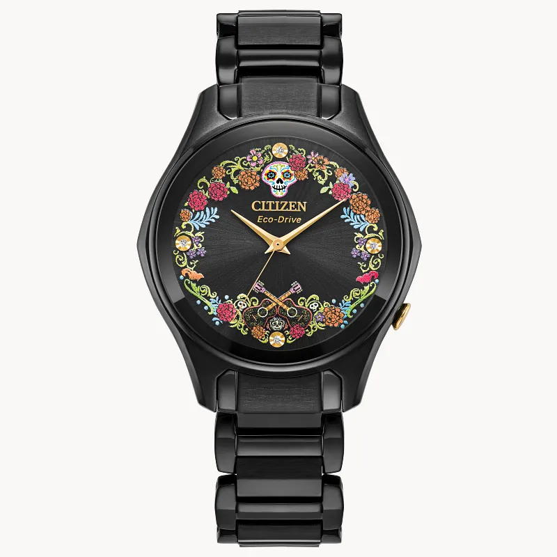 Sugar Skull Black Dial Stainless Steel Bracelet EM1175-51W | CITIZEN Sugar Skull Black Dial Stainless Steel Bracelet EM1175-51W | CITIZEN